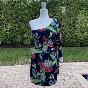 Trina Turk one shoulder, tropical print dress, size 4.